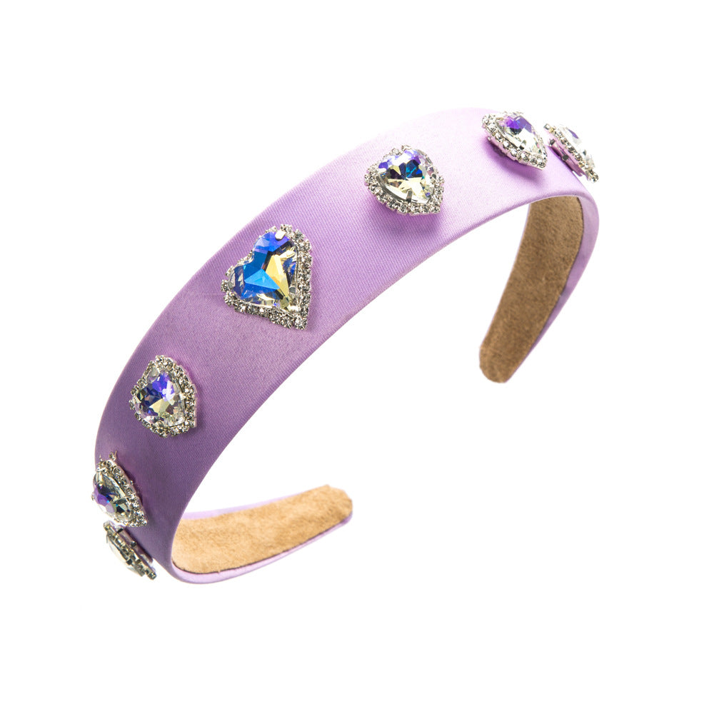 Heart Shape Jewelry Headband For Women In Purple Featuring Rhinestones, Stylish Commute Hair Accessory