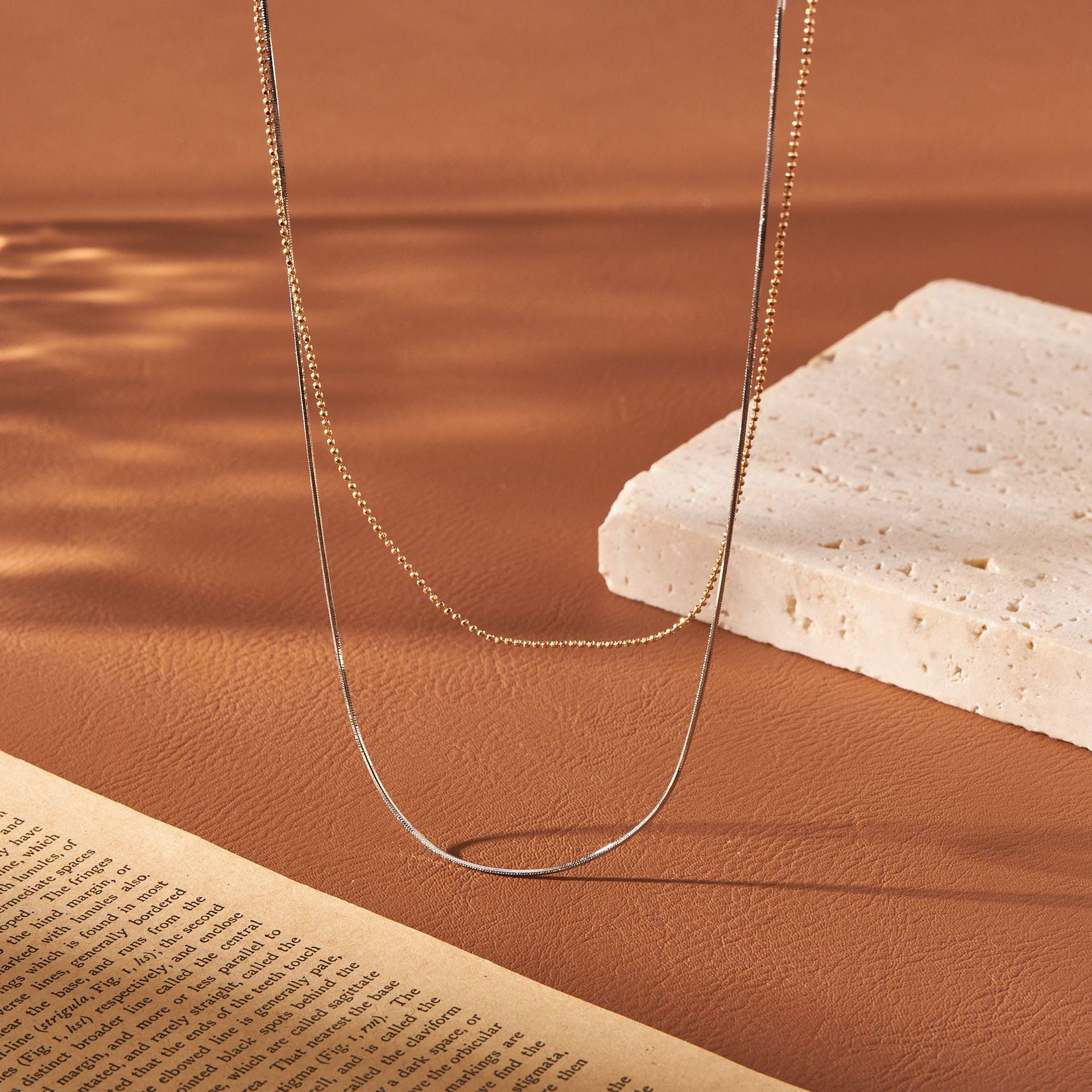 Geometric Double Layer Necklaces For Women With Copper Alloy Snake Chain, Electroplated Finish, And Copper Pendant