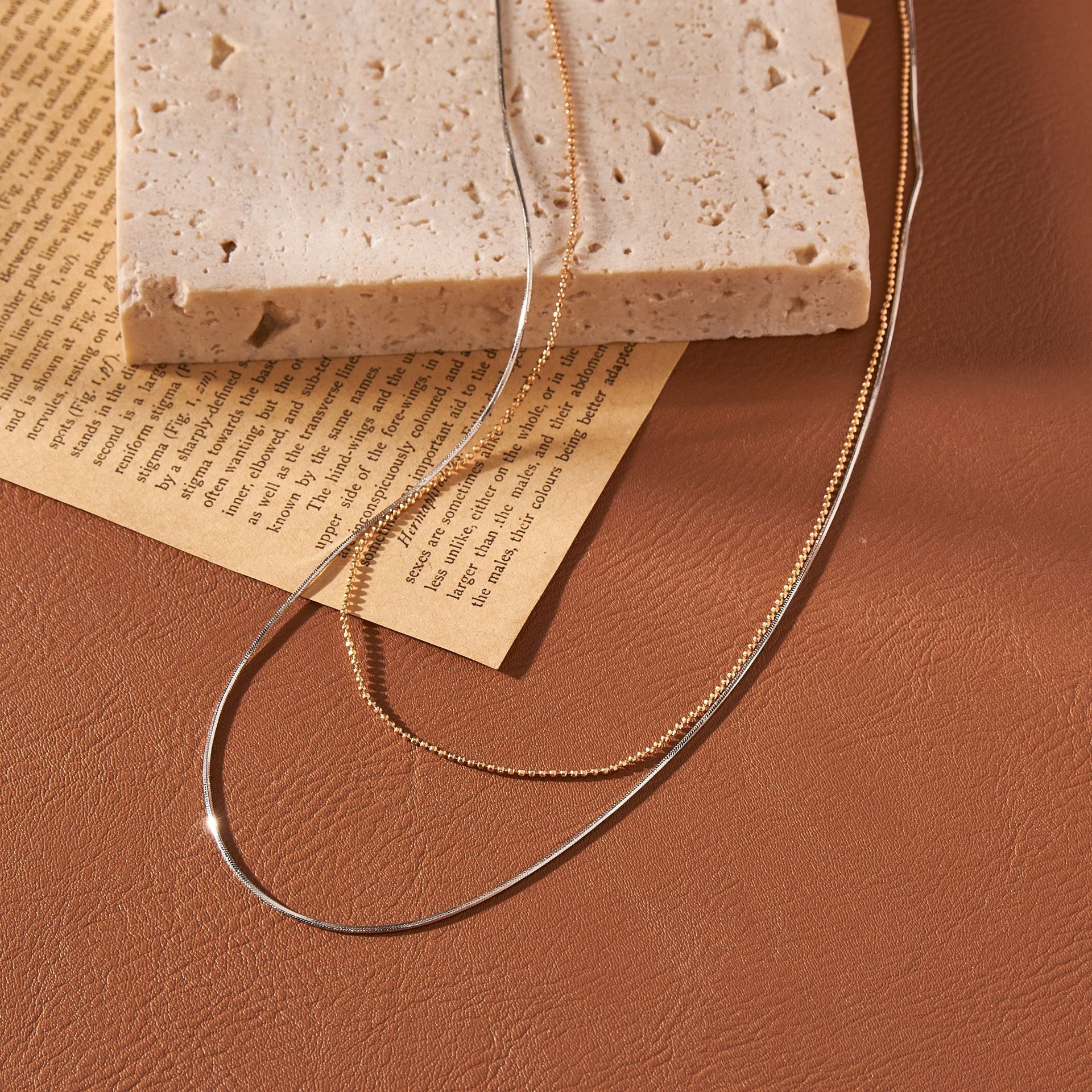 Geometric Double Layer Necklaces For Women With Copper Alloy Snake Chain, Electroplated Finish, And Copper Pendant