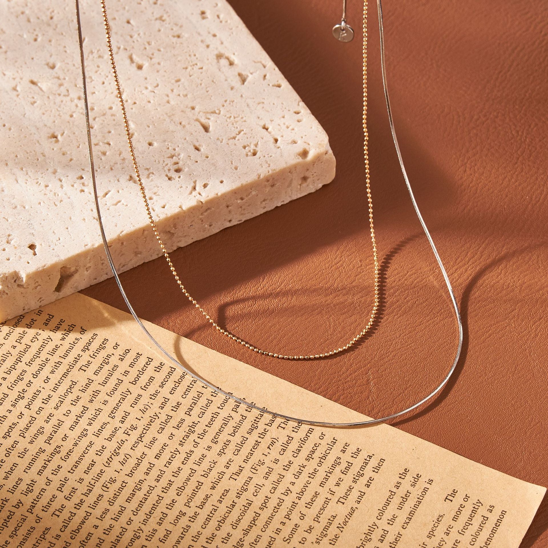Geometric Double Layer Necklaces For Women With Copper Alloy Snake Chain, Electroplated Finish, And Copper Pendant