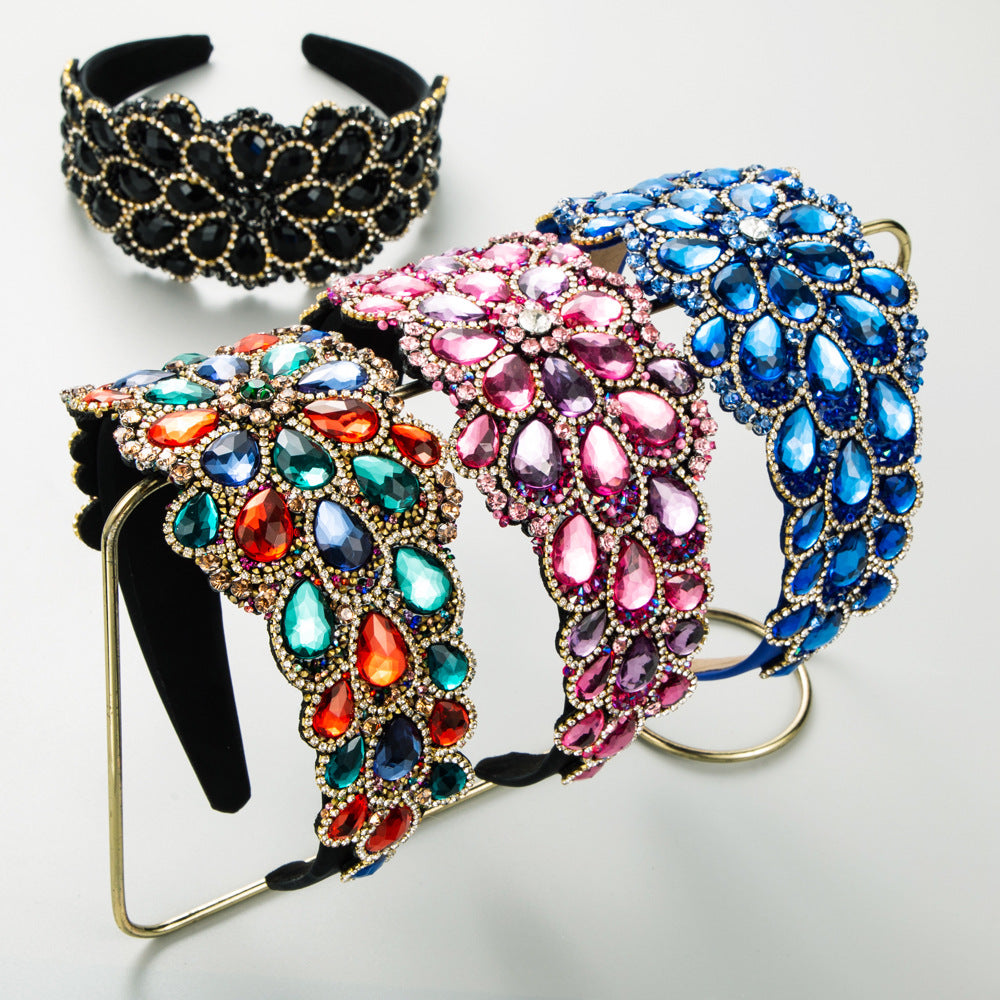 Baroque Style Jewelry Headband For Women With Blue Rhinestones