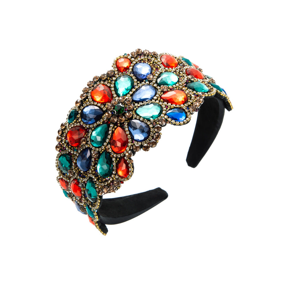 Baroque Style Jewelry Headband For Women With Blue Rhinestones