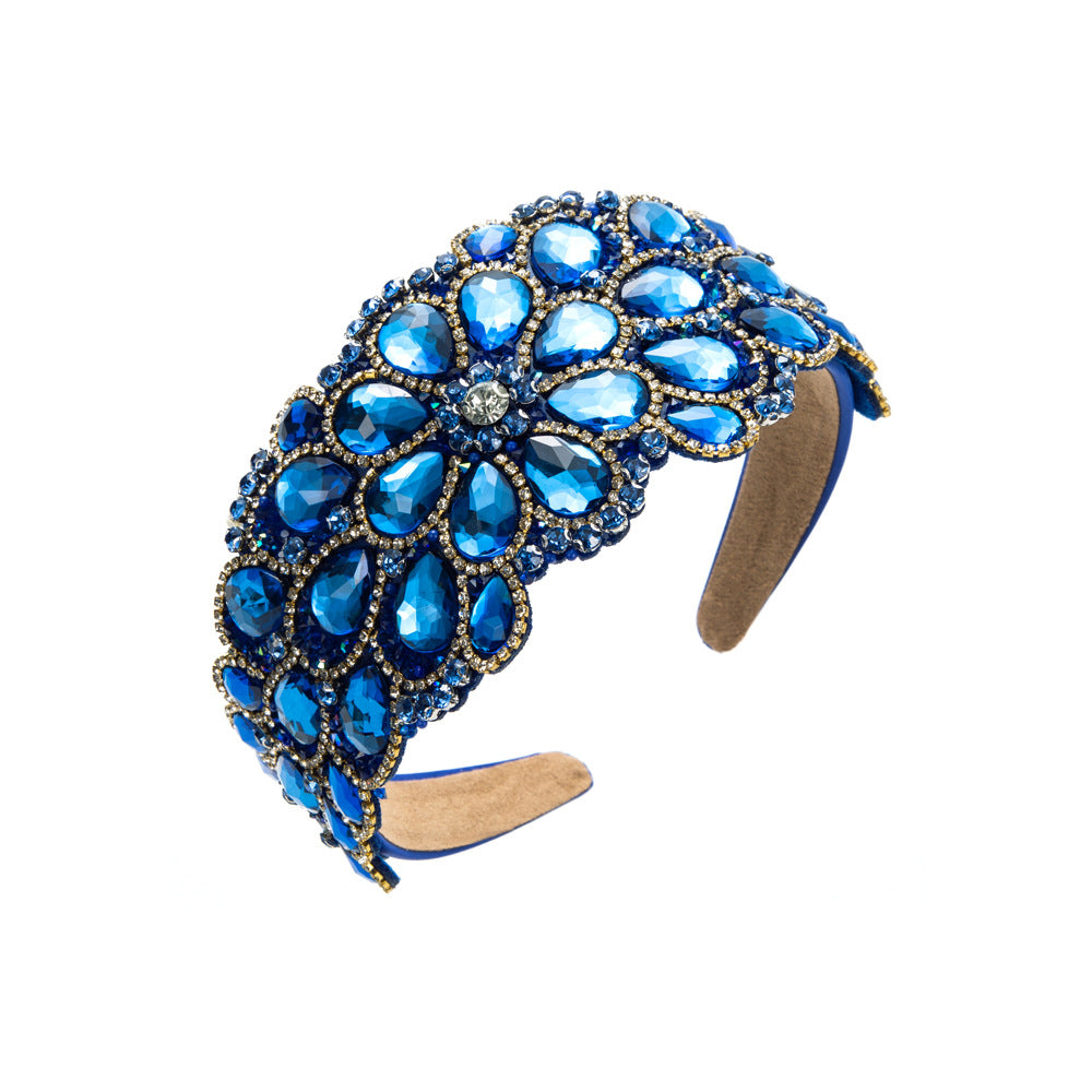 Baroque Style Jewelry Headband For Women With Blue Rhinestones