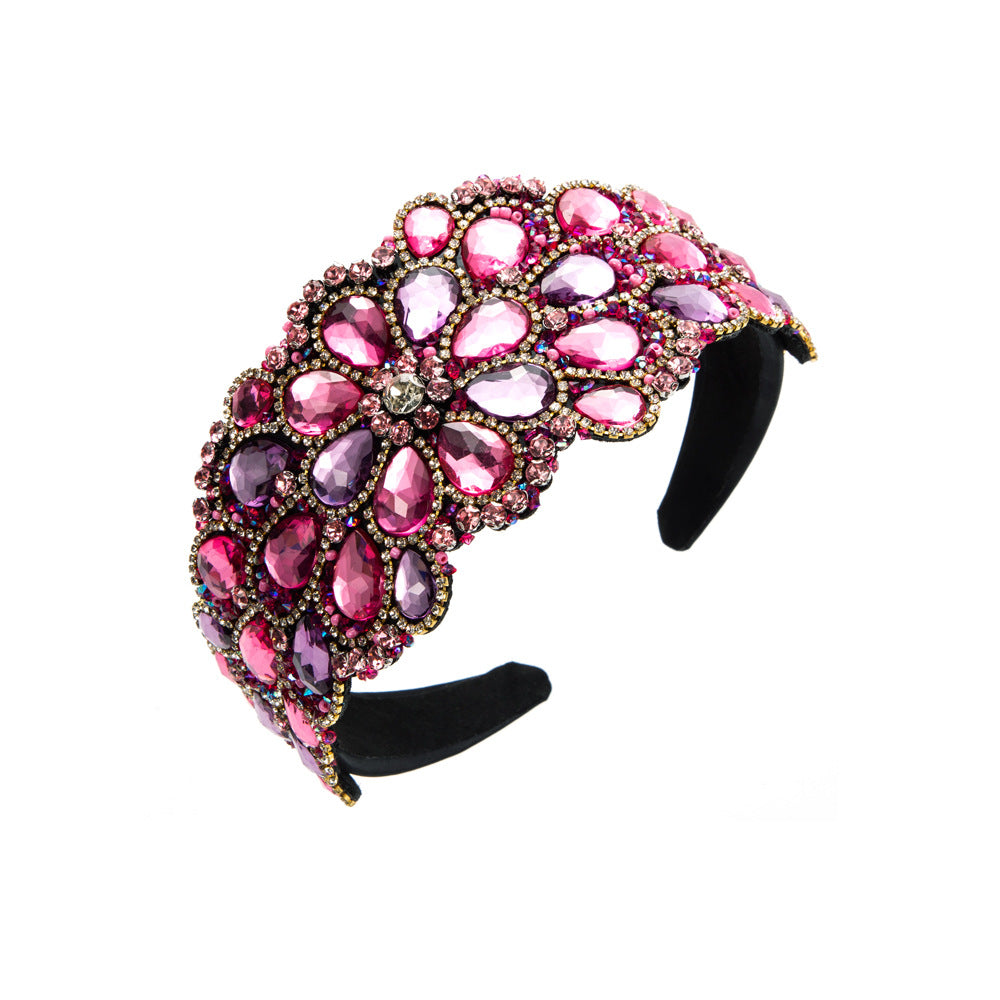 Baroque Style Jewelry Headband For Women With Blue Rhinestones
