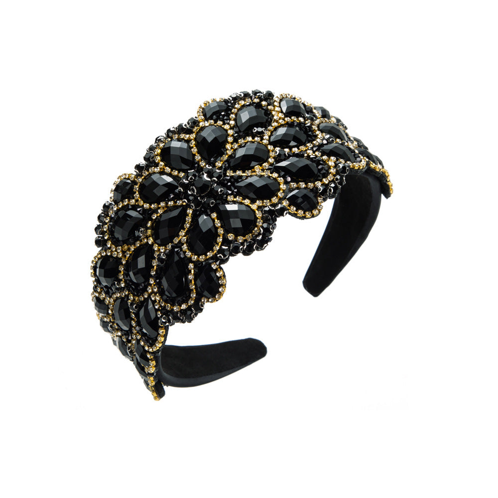 Baroque Style Jewelry Headband For Women With Blue Rhinestones