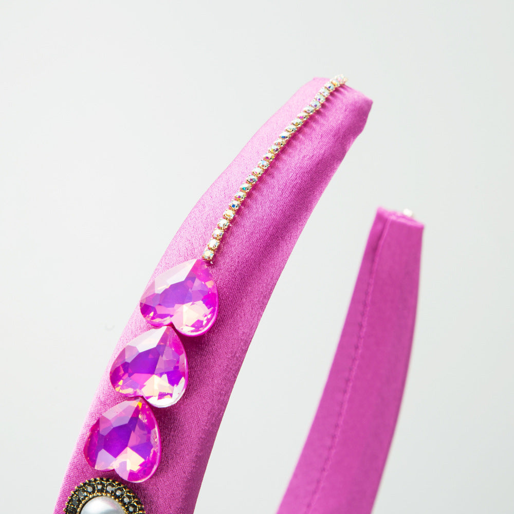 Heart Shape Jewelry Headband For Women In New Style With Glass Inlay, Available In Natural Pink