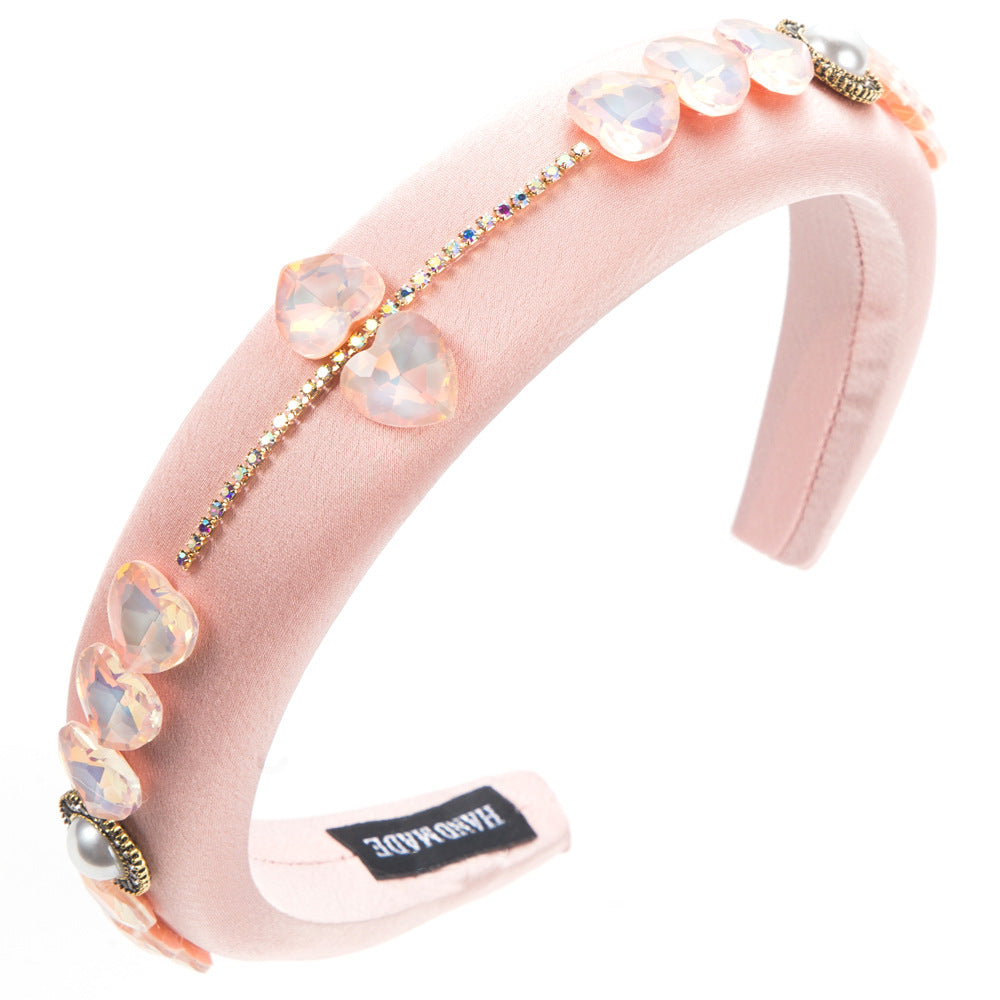 Heart Shape Jewelry Headband For Women In New Style With Glass Inlay, Available In Natural Pink