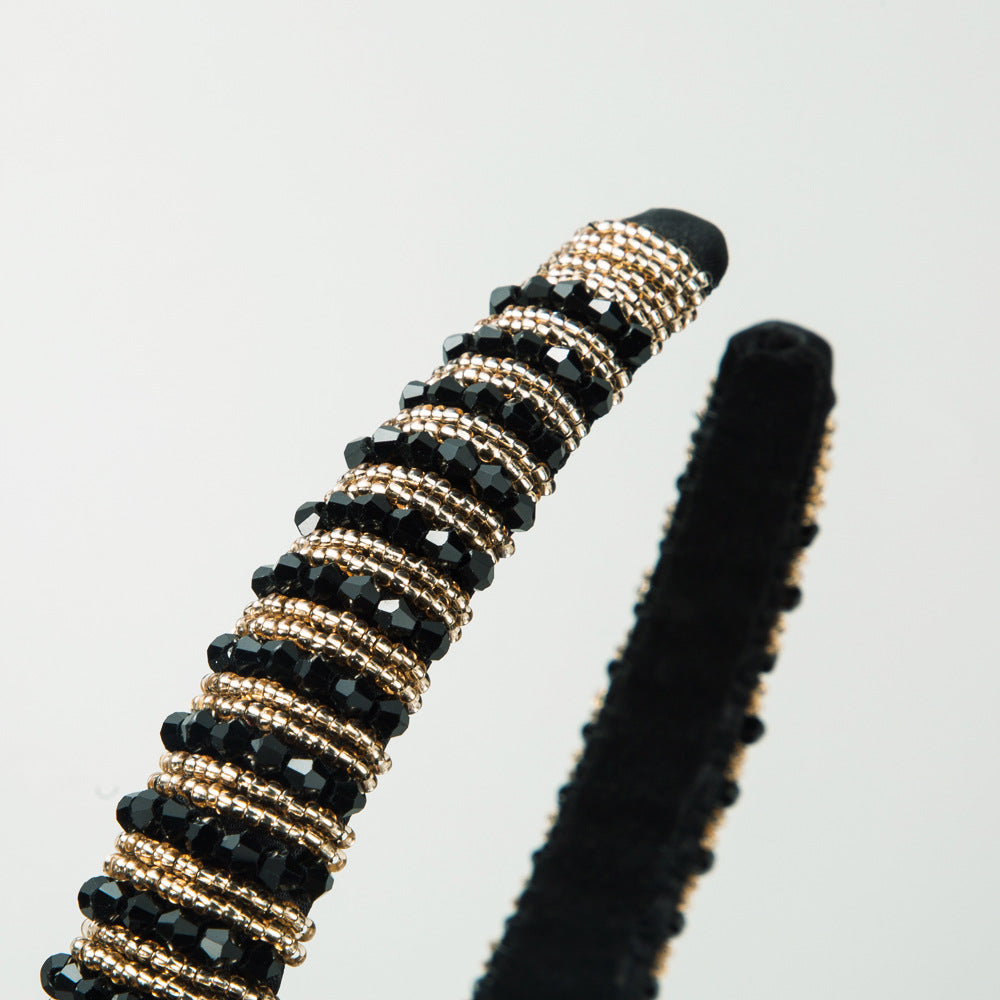 Crystal Beading Jewelry Headband For Women In Dyed Black, Stylish Commute Hair Accessory