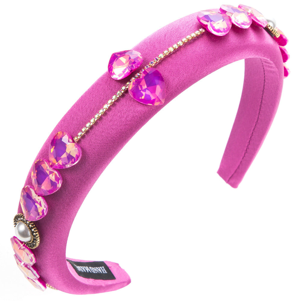 Heart Shape Jewelry Headband For Women In New Style With Glass Inlay, Available In Natural Pink