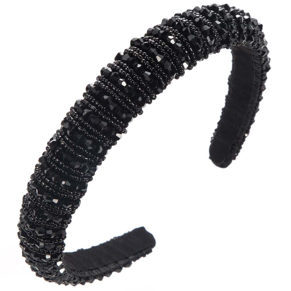 Crystal Beading Jewelry Headband For Women In Dyed Black, Stylish Commute Hair Accessory