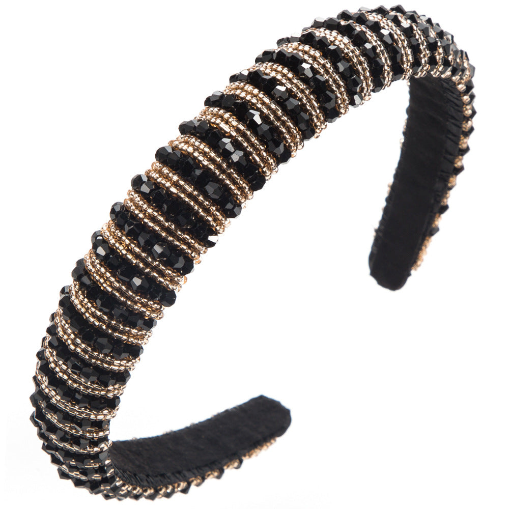 Crystal Beading Jewelry Headband For Women In Dyed Black, Stylish Commute Hair Accessory