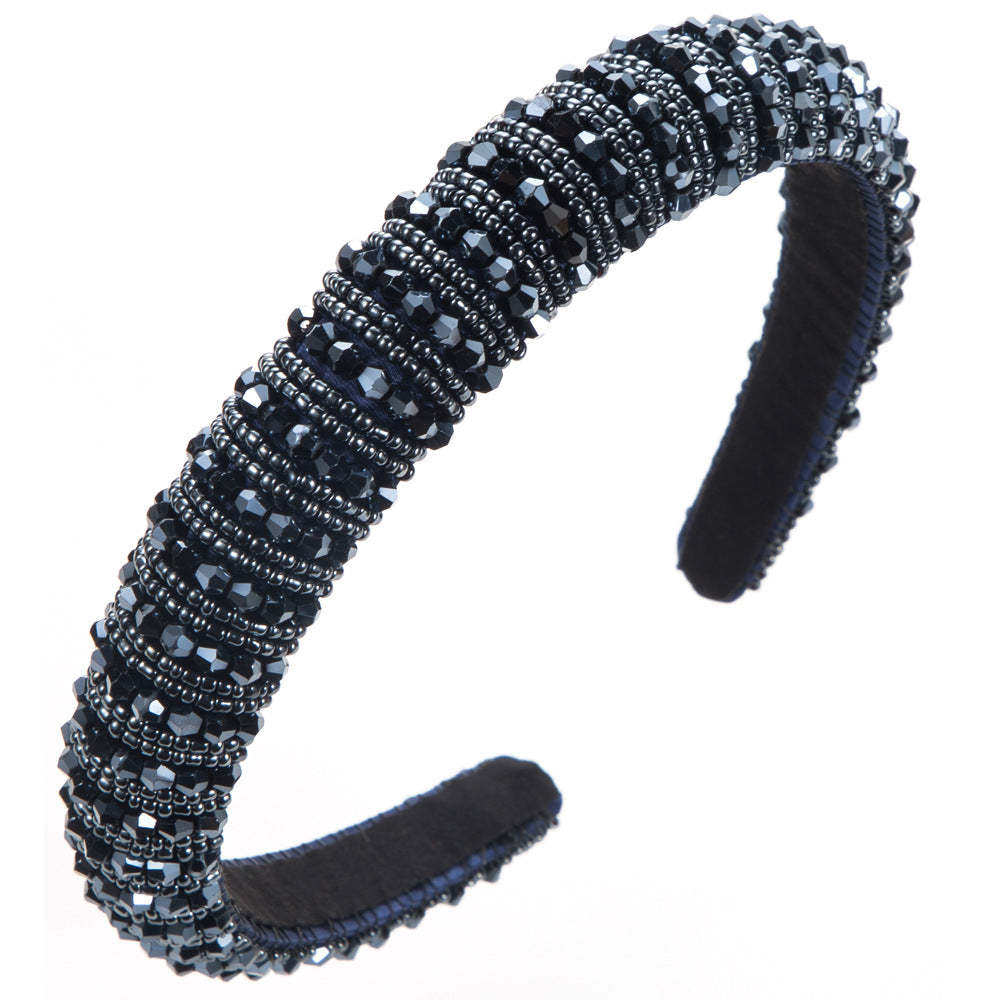 Crystal Beading Jewelry Headband For Women In Dyed Black, Stylish Commute Hair Accessory