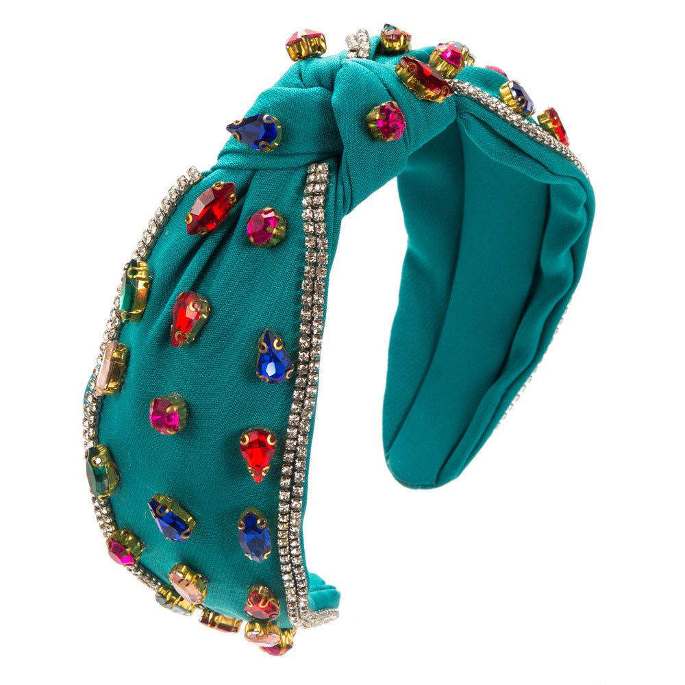 Round Jewelry Headband For Women In Green Featuring Rhinestones, Stylish Commute Hair Accessory