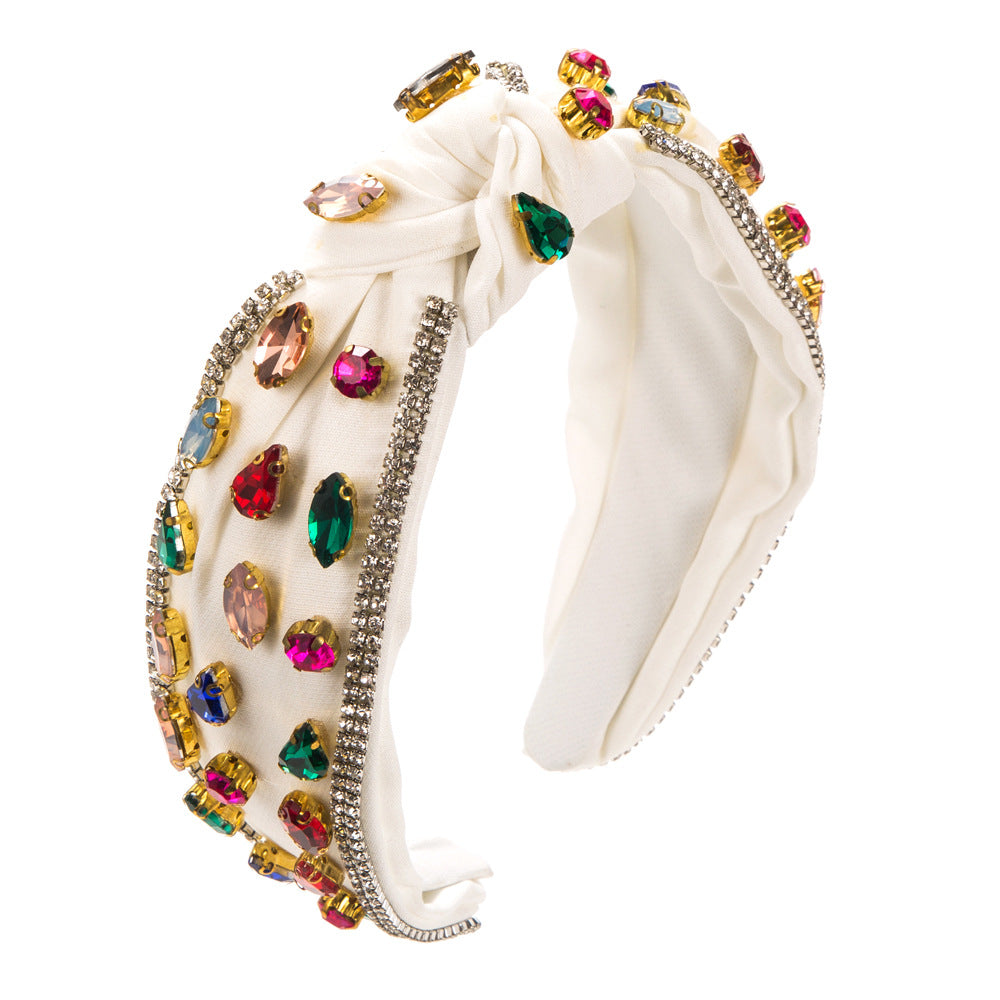 Round Jewelry Headband For Women In Green Featuring Rhinestones, Stylish Commute Hair Accessory