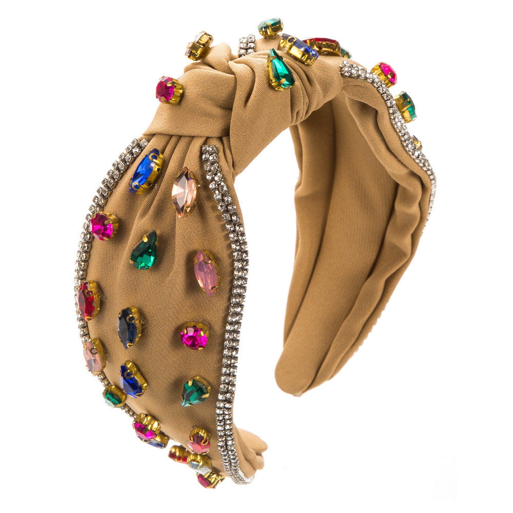 Round Jewelry Headband For Women In Green Featuring Rhinestones, Stylish Commute Hair Accessory