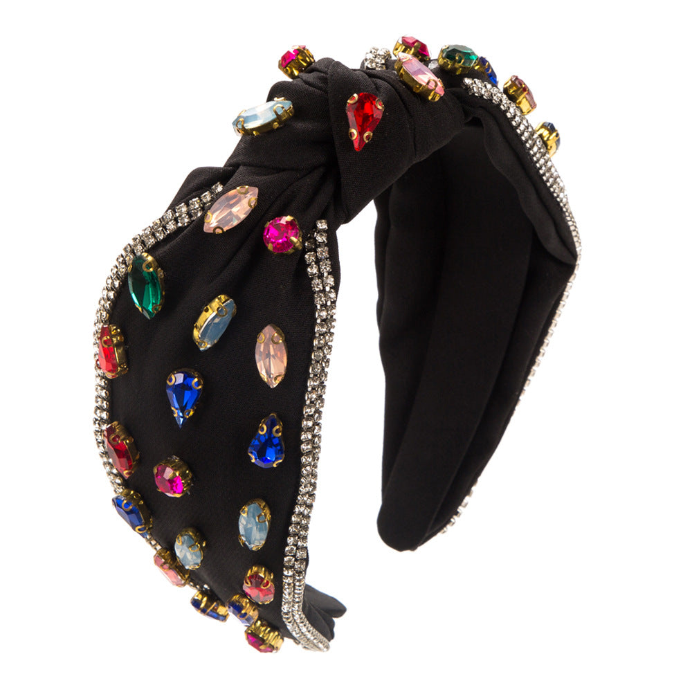Round Jewelry Headband For Women In Green Featuring Rhinestones, Stylish Commute Hair Accessory
