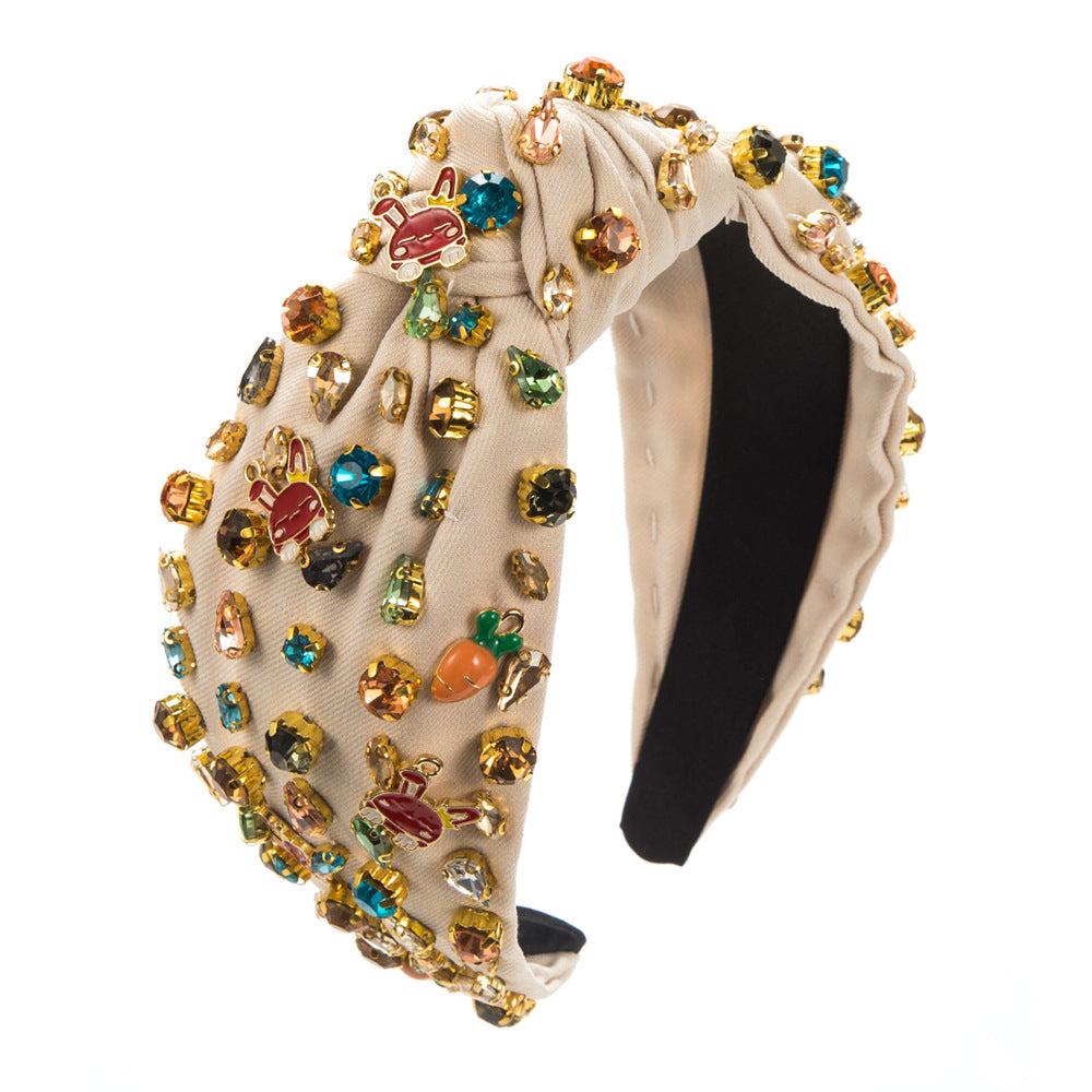 Baroque Style Rabbit Jewelry Headband For Women In Denim With Rhinestone Embellishments, Perfect For Easter