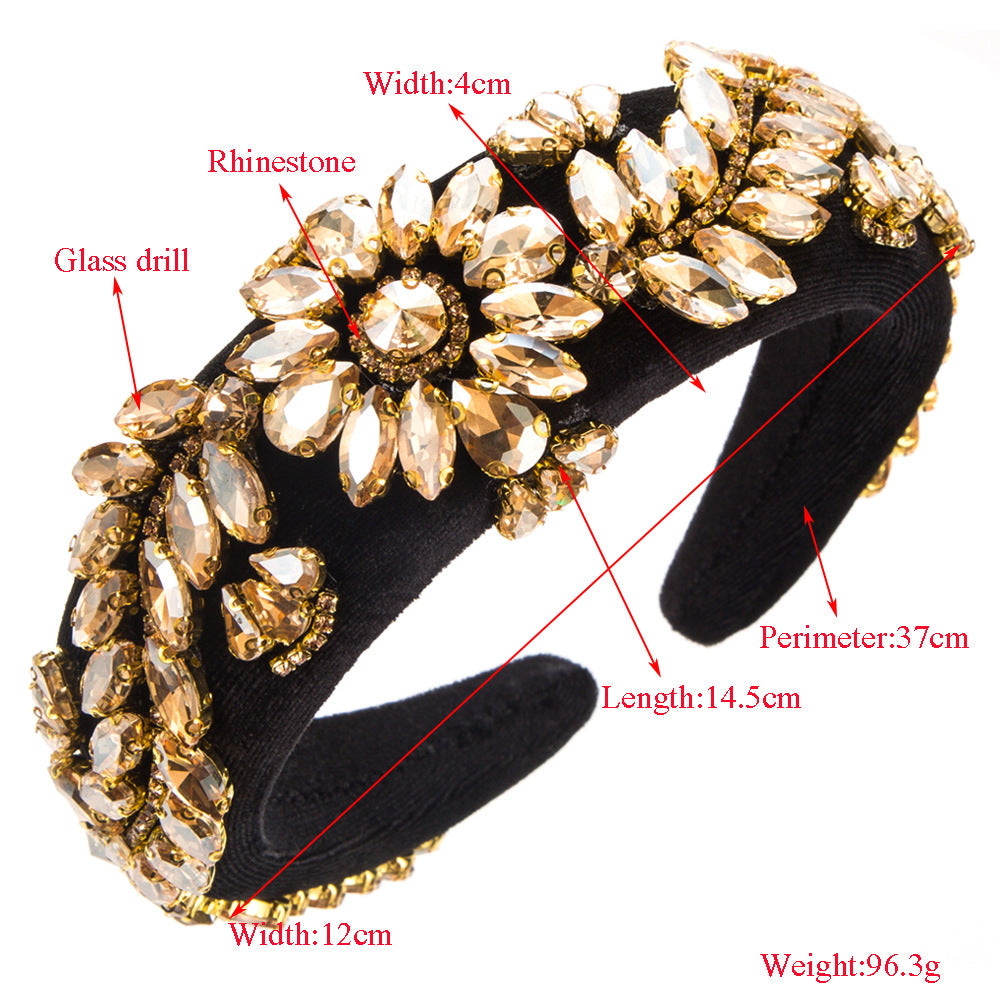 Baroque Style Oval Jewelry Headband For Women In Coffer Color With Glass Material And Artificial Rhinestones