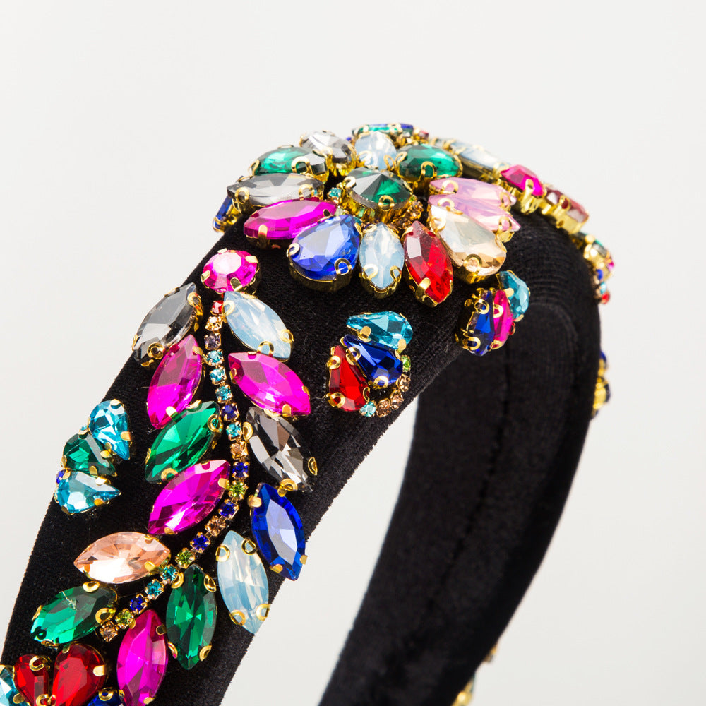 Baroque Style Oval Jewelry Headband For Women In Coffer Color With Glass Material And Artificial Rhinestones