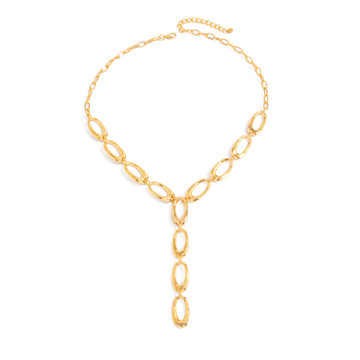Oval Gold Y-Necklace Lariat Necklace For Women In Zinc Alloy Chain With Electroplated Finish And Alloy Pendant