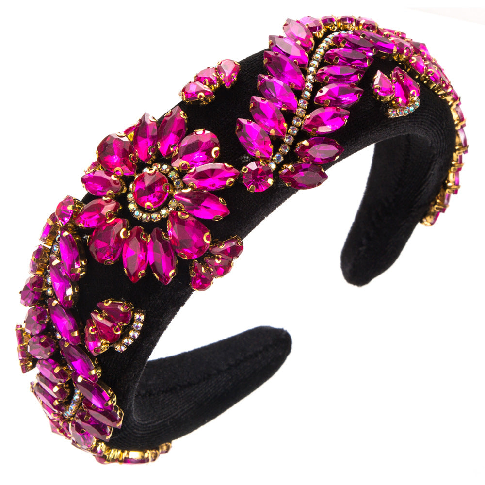 Baroque Style Oval Jewelry Headband For Women In Coffer Color With Glass Material And Artificial Rhinestones