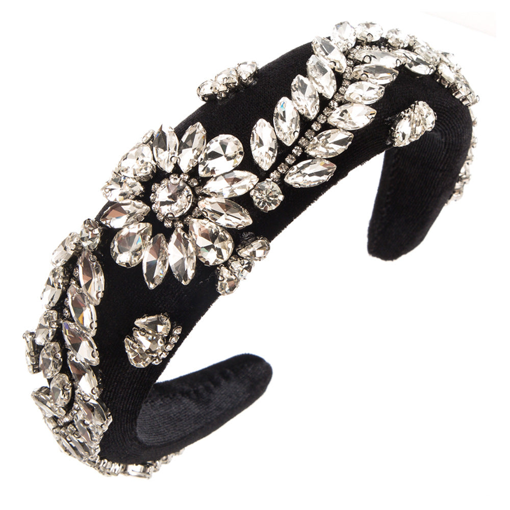 Baroque Style Oval Jewelry Headband For Women In Coffer Color With Glass Material And Artificial Rhinestones