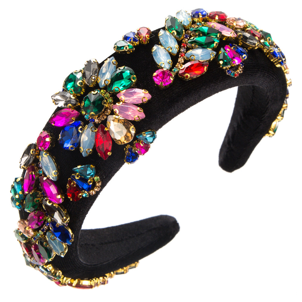 Baroque Style Oval Jewelry Headband For Women In Coffer Color With Glass Material And Artificial Rhinestones