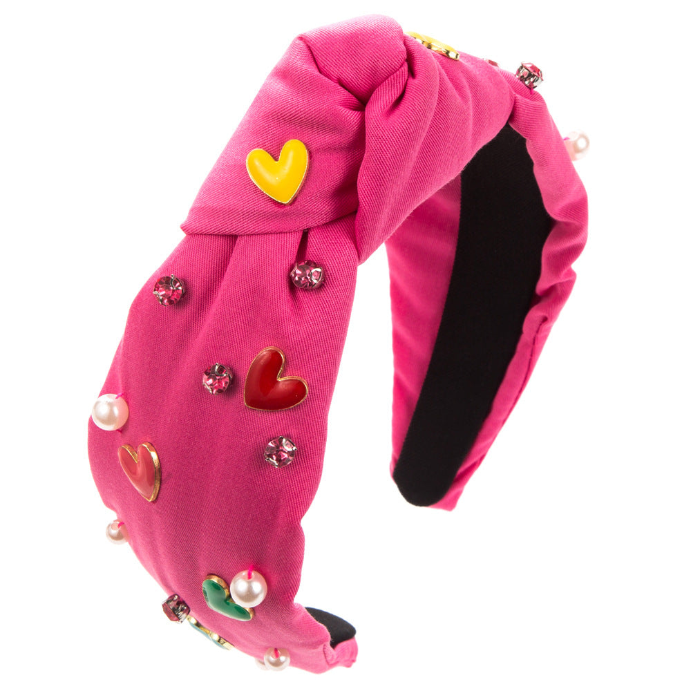 Heart Shape Jewelry Headband For Women With Rhinestones In Rose Red, Perfect For Valentine's Day