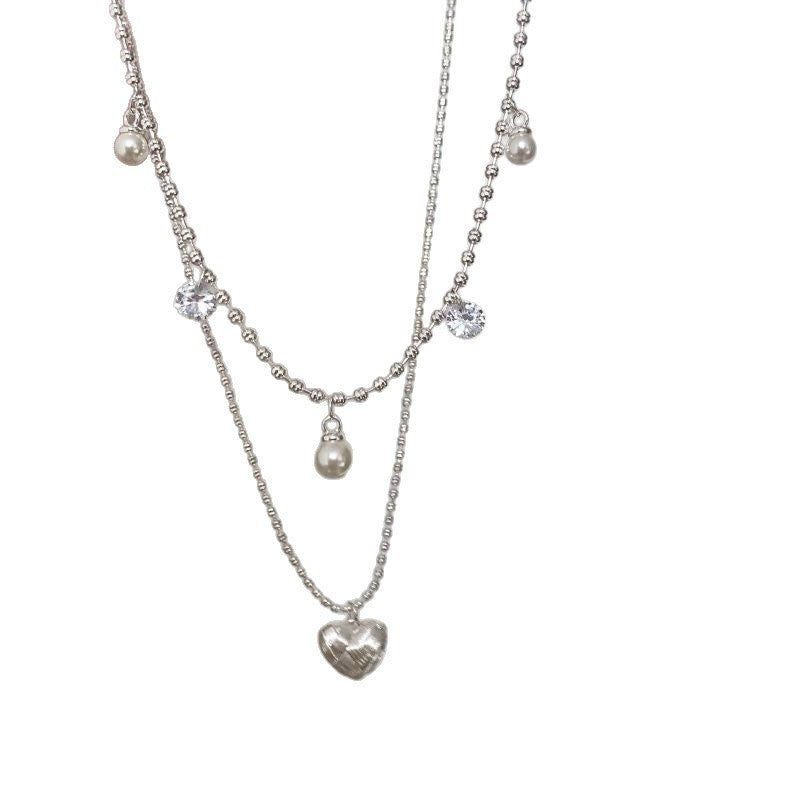Heart Shape Necklace For Women Featuring Electroplated Alloy Pendant With Rhinestone Inlay