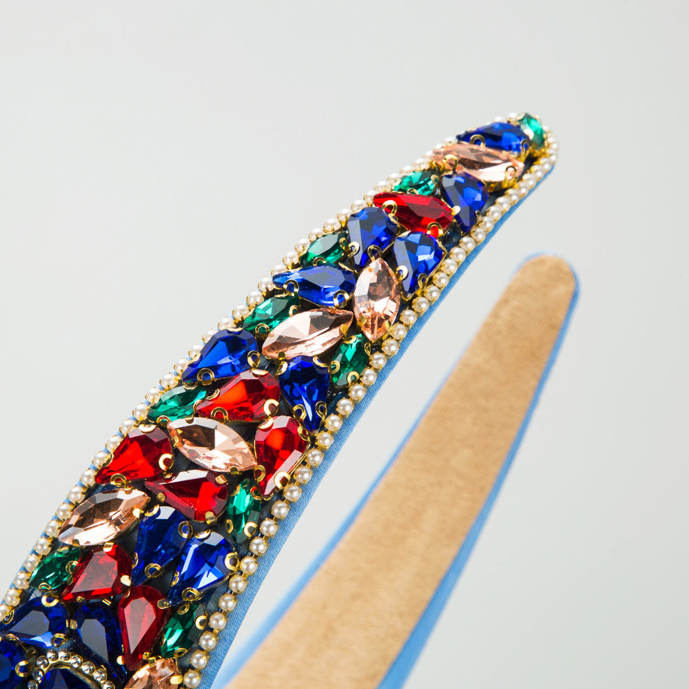 Baroque Style Jewelry Headband For Women Featuring Blue Glass Inlay