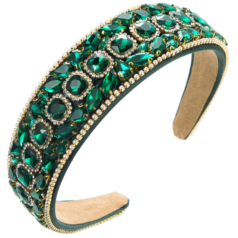 Baroque Style Jewelry Headband For Women Featuring Blue Glass Inlay
