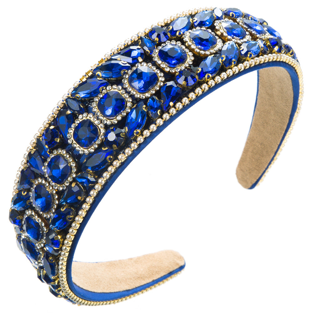 Baroque Style Jewelry Headband For Women Featuring Blue Glass Inlay