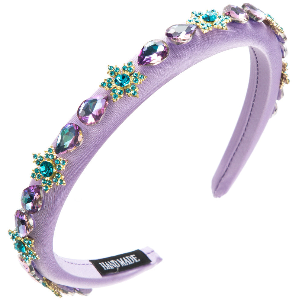 New Style Flowers Jewelry Headband For Women With Purple Rhinestones Embellishment
