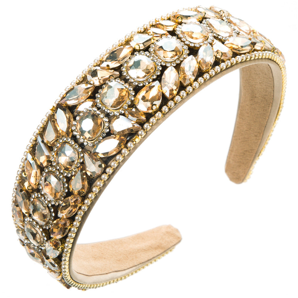 Baroque Style Jewelry Headband For Women Featuring Blue Glass Inlay