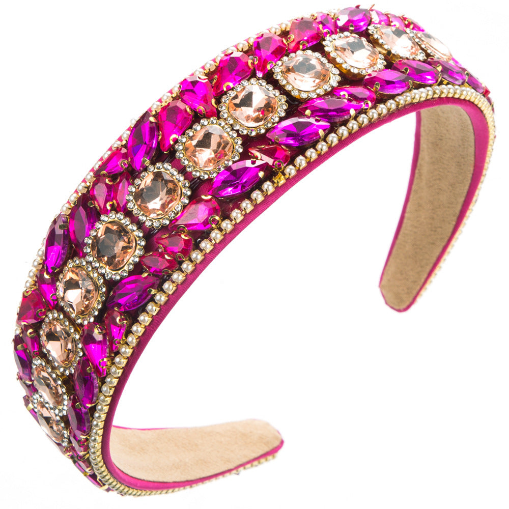 Baroque Style Jewelry Headband For Women Featuring Blue Glass Inlay
