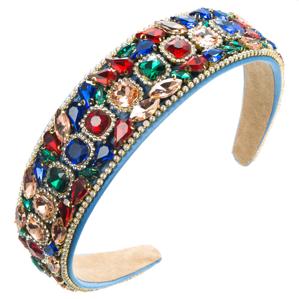 Baroque Style Jewelry Headband For Women Featuring Blue Glass Inlay