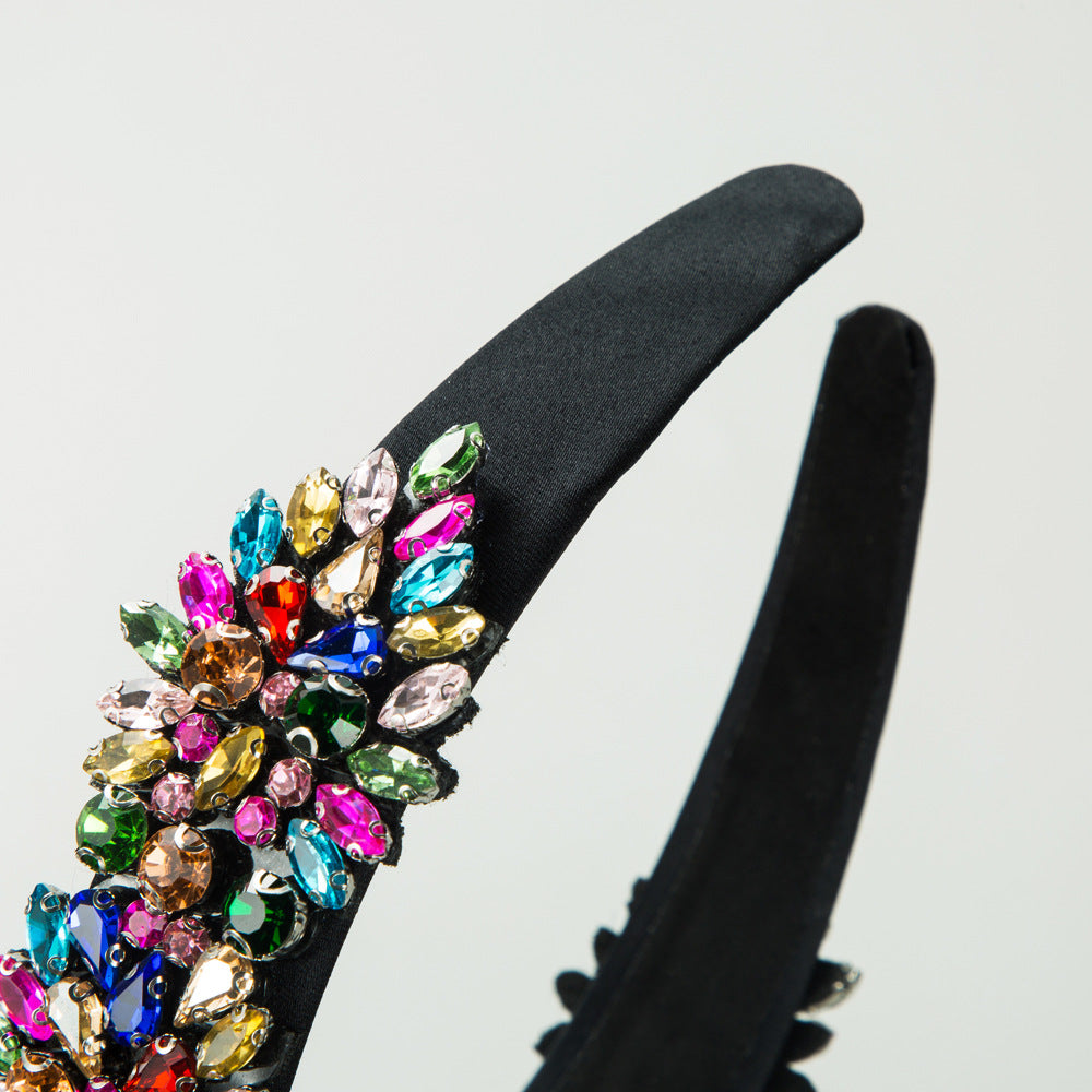 Baroque Style Jewelry Headband For Women With Green Glass Flowers