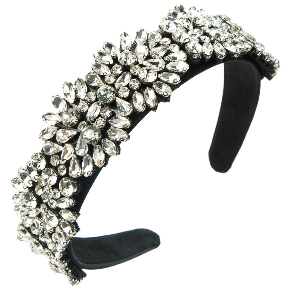 Baroque Style Jewelry Headband For Women With Green Glass Flowers
