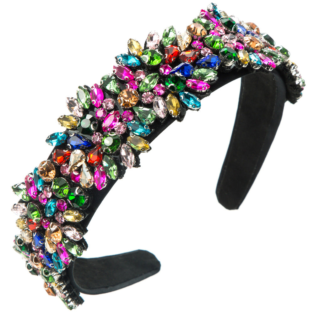 Baroque Style Jewelry Headband For Women With Green Glass Flowers