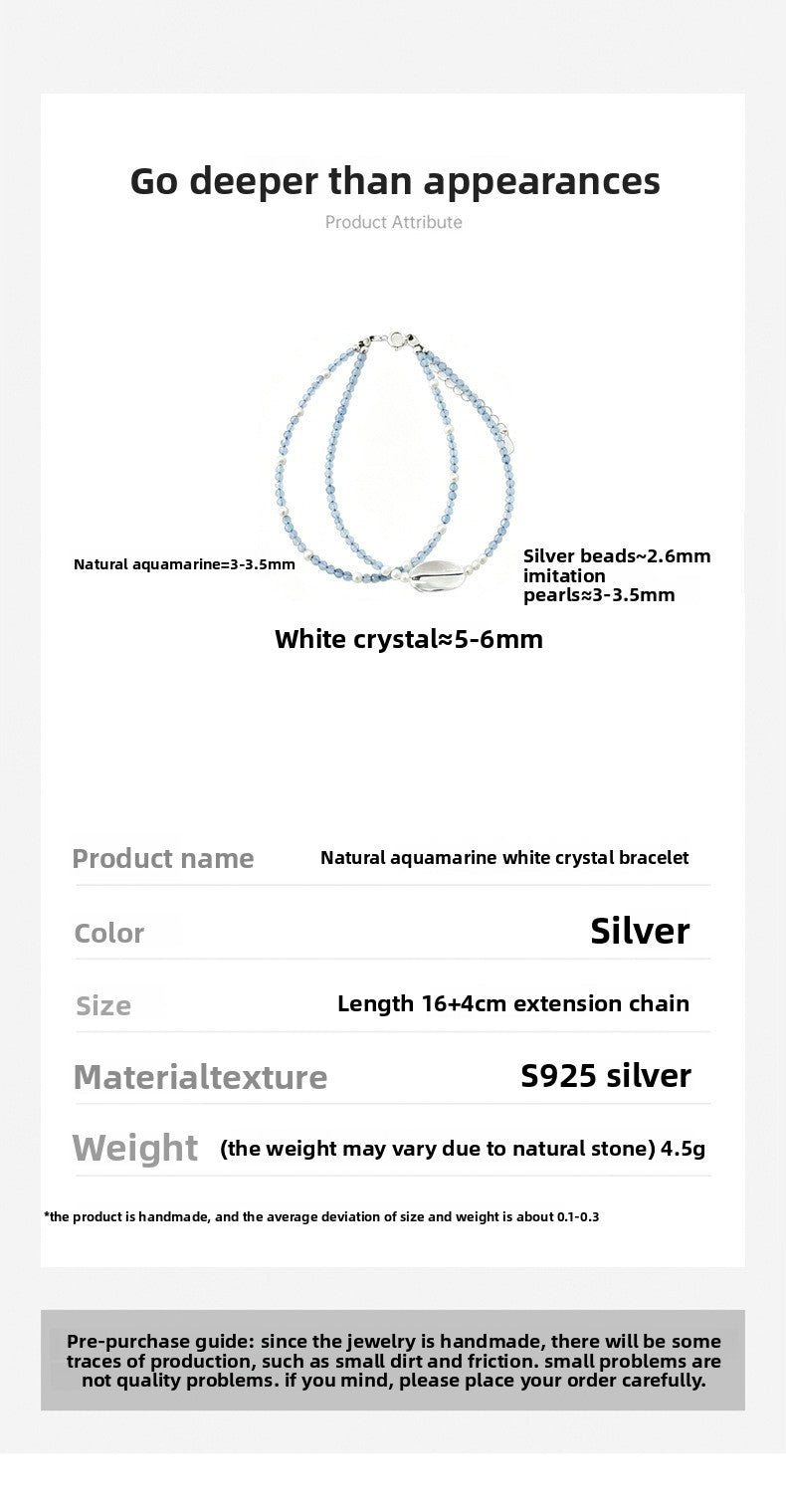 Sweet Double Layer Necklace For Women In 925 Sterling Silver With Beaded Chain And March Birthstone Aquamarine Inlay