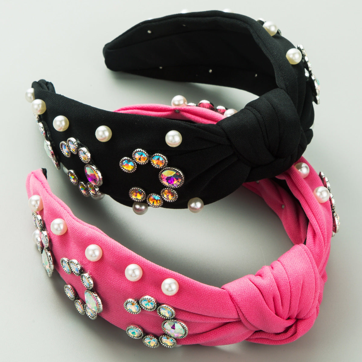 Bohemian Round Jewelry Headband For Women In Rose Red Cloth With Rhinestone Inlay