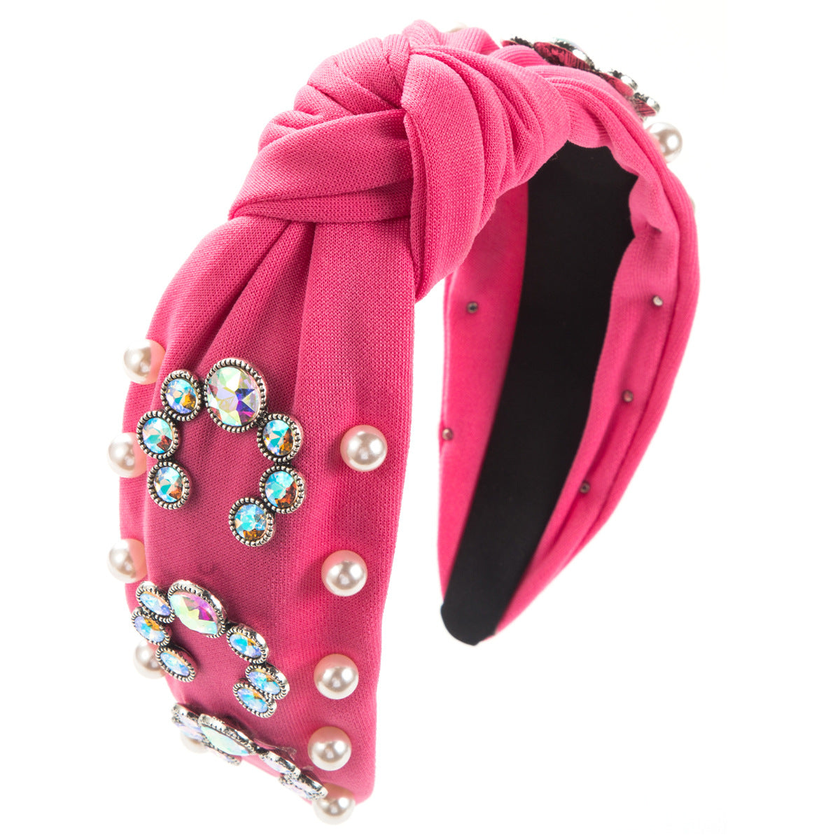 Bohemian Round Jewelry Headband For Women In Rose Red Cloth With Rhinestone Inlay
