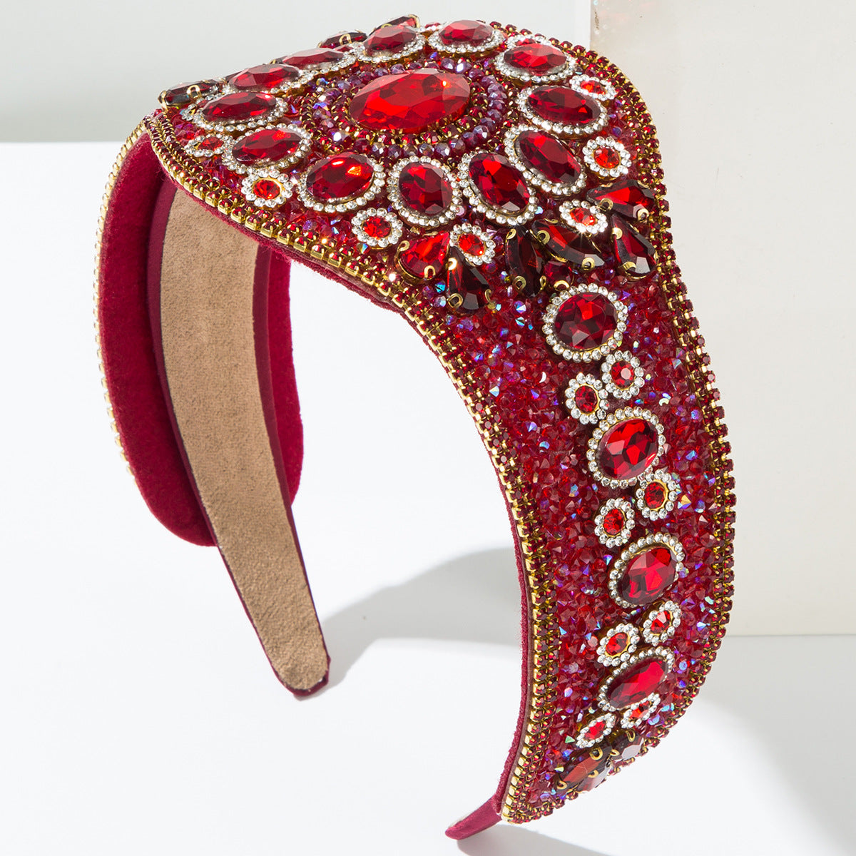 Baroque Style Jewelry Headband For Women In Red Alloy With Crystal Inlay