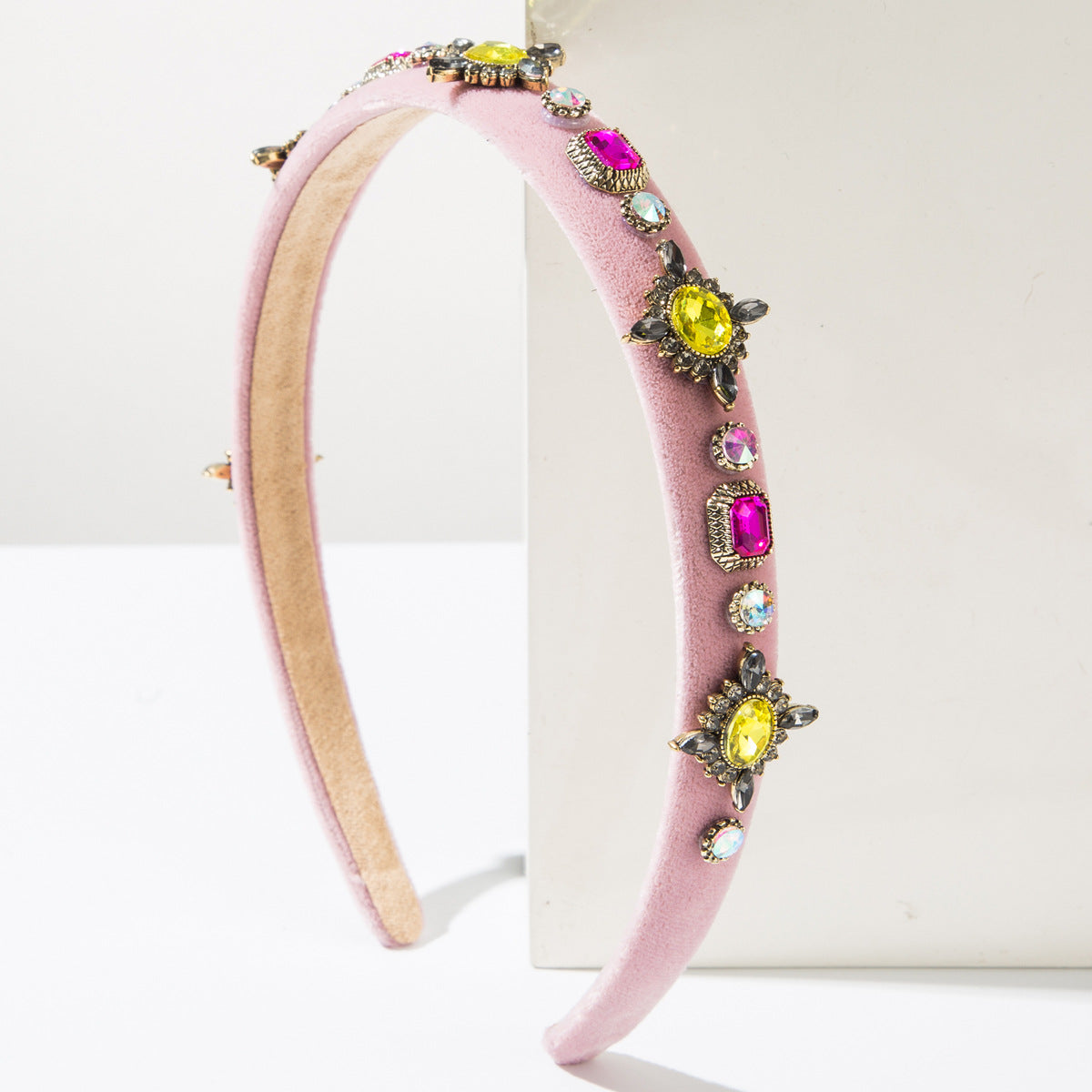 Geometric Baroque Style Jewelry Headband For Women With Rhinestones In Dyed Black