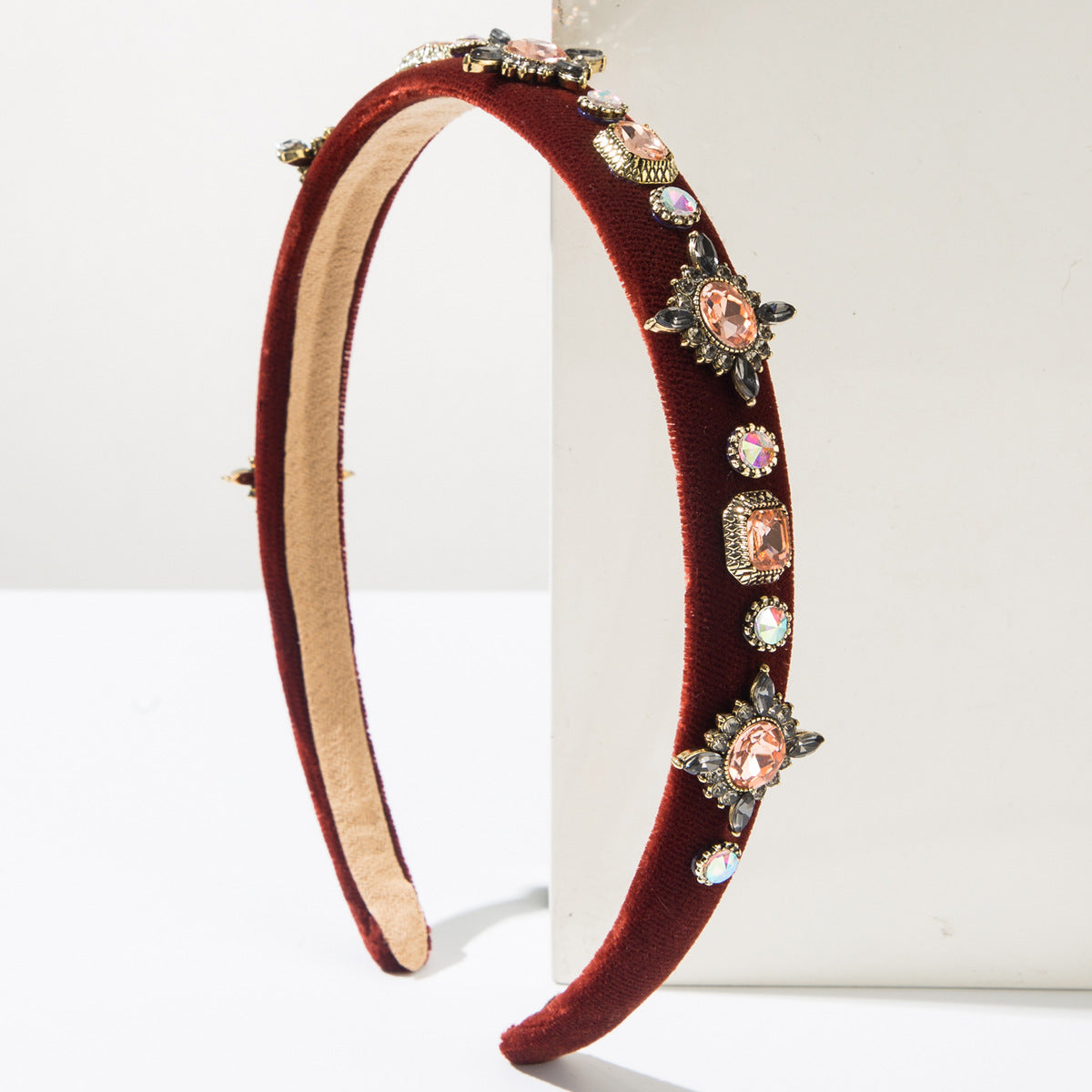 Geometric Baroque Style Jewelry Headband For Women With Rhinestones In Dyed Black
