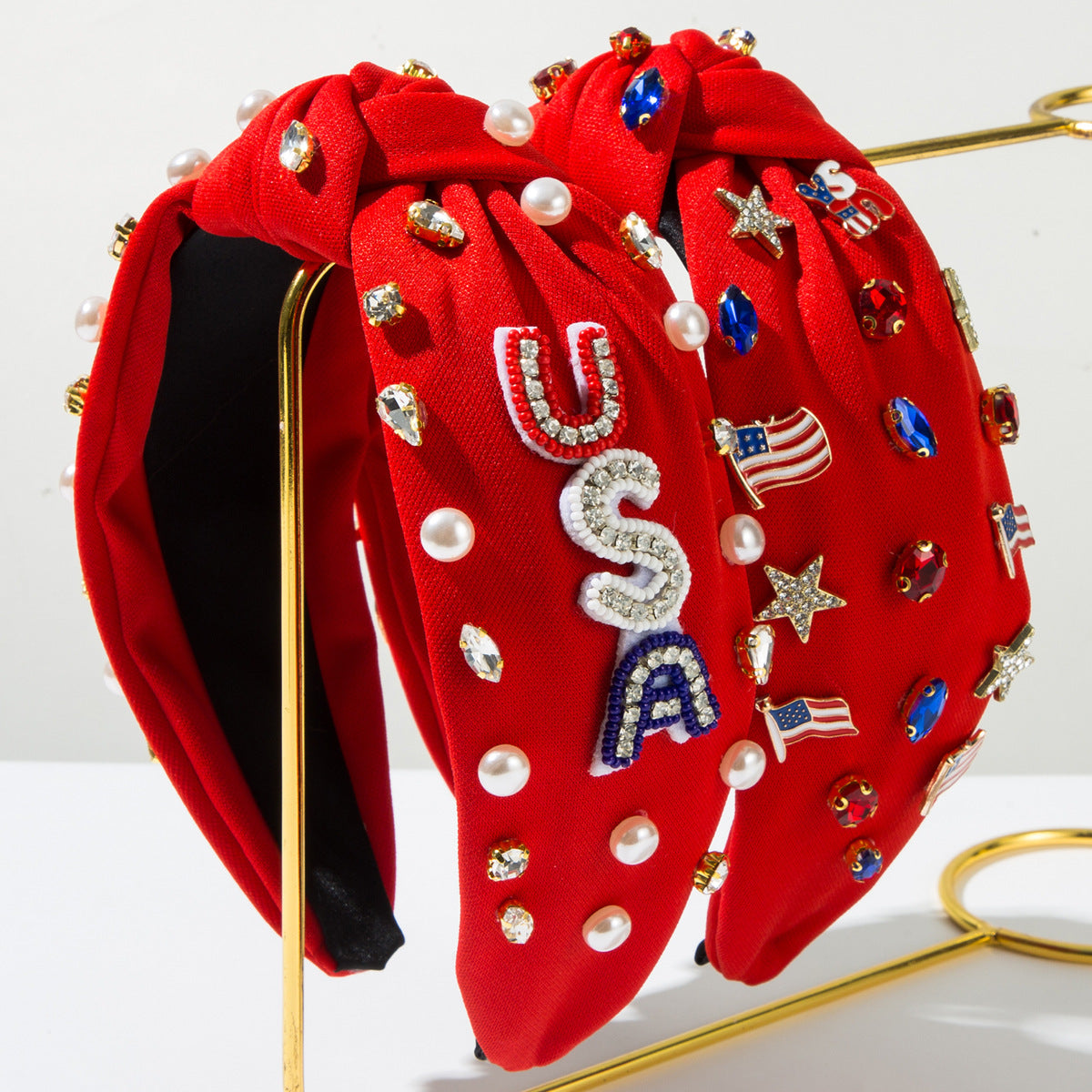 Commute Jewelry Headband For Women In Alloy Material With Seed Bead Inlay, Perfect For Independence Day
