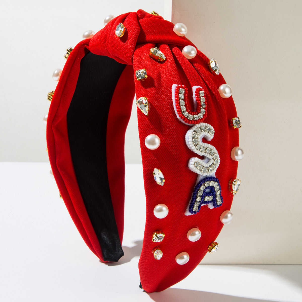 Commute Jewelry Headband For Women In Alloy Material With Seed Bead Inlay, Perfect For Independence Day