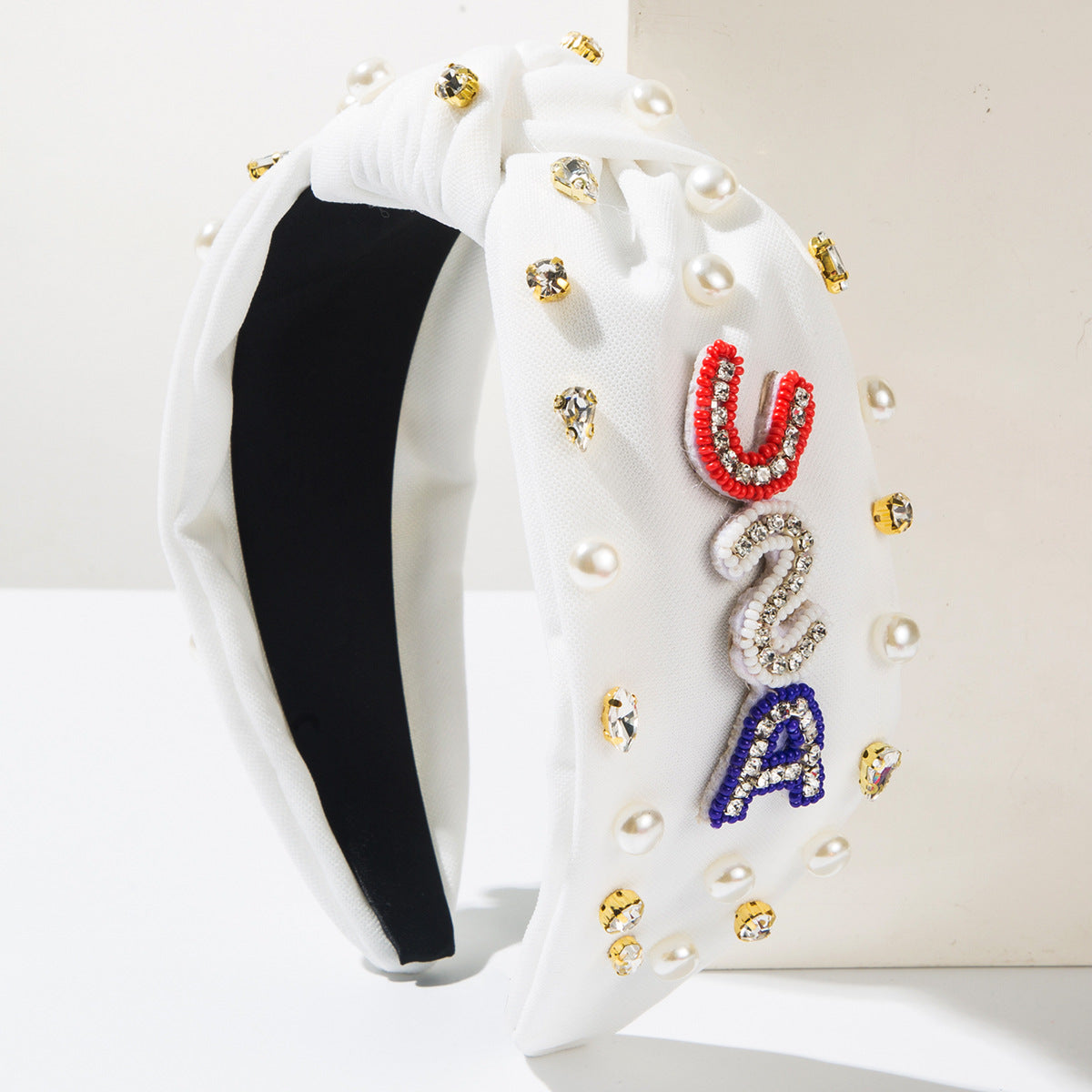Commute Jewelry Headband For Women In Alloy Material With Seed Bead Inlay, Perfect For Independence Day