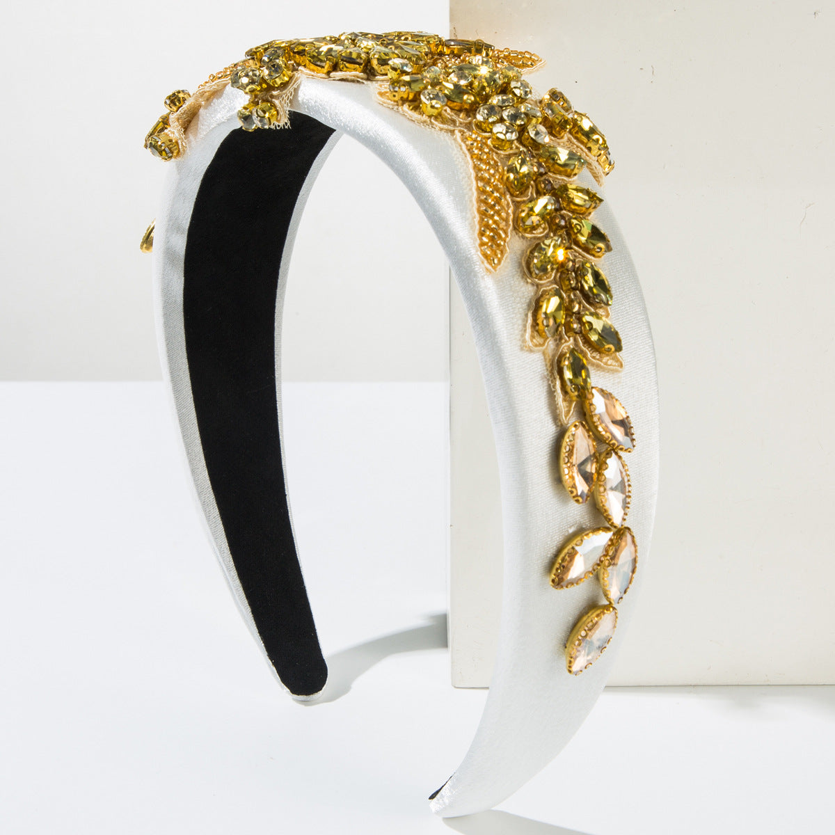 Baroque Style Jewelry Headband For Women With Glass Material And Purple Rhinestone Flowers