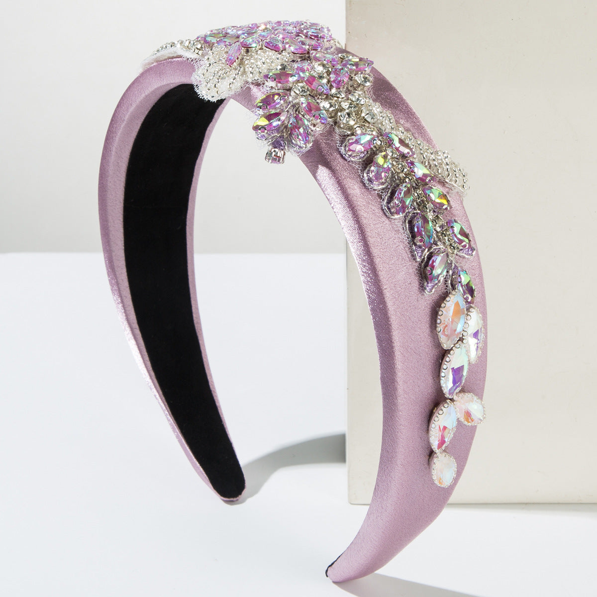 Baroque Style Jewelry Headband For Women With Glass Material And Purple Rhinestone Flowers